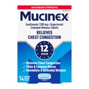 Mucinex Chest Contraffic, Maximum Power 12 Hour Extended Tablet Extended, 14ct, 1200 mg Guaimfenein dengan Extended Relief of Chest Consultion disebabkan oleh ExcessMucus Excess, Thins and longen Mucus