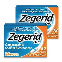 Zegerid OTC, Relief Heartburn 24- Hour Heartburn, Acid Reflux Medicine and Antax, Trets Frequent Heartburn, Omeprazole 20mg + Sodium Bikarbonat, Proton Pump Inhibitor (PPI), Two 42ct Cartons