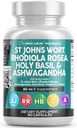 Bersihkan Nutraceuticals St Johns Dort Rhodiola Rosea Kudus Basil Ashwagandha - Mood Dukungan untuk Perempuan dan Pria dengan Vitamin C & Black Pepper Ekstrak - 90 Caps