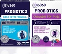 Bundle Probiotis untuk Orang Dewasa & Anak - 60B CFU Ekstra Kasules + 5B CFU Chewable Tablet - 15 Strains for Digetical, Imune, & Brain Health - Support Gut, Constipation, Bloating, & Gas Relief