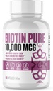 Biotin Pure 10,000 MCG + Calcium 124; # 1 Max Dose Biotin B7 Pills for Healthier & Longer Hair, Skin & Nails 124; Vegan Capsules for Men & Women