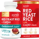 Red Yeast Rice 1200 mg dengan CoQ10 Supplemen & Flush Free Niasin 120 Ekstra Kapsul Vegetarian - Advanced Heally Heart Formula - Non-Irrinin Free