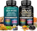 Shilajit dan laut lumut combo -Sea Moss 3000mg, Black Seed Oil 2000mg, Ashwaganda 2000mg, Shilajit 9000mg, Rhodiola Roe1000mg, Panax Ginseng1500mg 124g, mos dan shilajit bundle, semua dalam satu suplemen