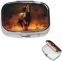 Pill Box Flame Horse Square Pill Case for Purse & Pocket 2 Comment Medictory Organizer Portable Travel Medicine Medicine Vitamin Cod Liver Oil Storage Box