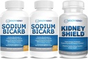 Sodium Bicarbonate 650mg Capsules for Acid Relief, Alkalinity 120 Pil 2- Pack + Ginjal Shield 120 Caps Ginjal Tambahan untuk Mendukung Fungsi Normal Ginjal