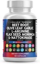 Clean Nutraceuticals Beet Root Capsules Olive Leaf Nattokinase Extract L- Arginine Omega 3 Red Yeast Rice Hibiscus Danshen - Supplemen Dukungan Kesehatan - 90 Ct