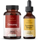 HERBAMAMA Korea Ginseng dan Turmeric Ginger Kit - Bundle of Korea Panax Ginsules & Turmeric Ginger Liquid Drops - Vegan, Non- GMO, Sugar & Alcohol- Free - 2 Pack