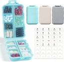 3 Pack, 14 GRIDS Travel Pill Organizer Box dengan Label - Travel Case Kit - Pocket Daily Farmacy Container - Travel Medication Holder Dispenser untuk Penyimpanan Minyak Vitamin