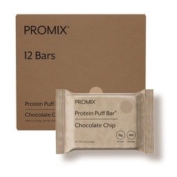 Protein Nutrition Promix Puff Bars, 12- Pack - Chocolate Chip - Marshmallow Crispy Treat - Great Tasting & Heally On The Go Snack - High Protein & Low Calorie - Non-GMO & Free From Gluten, Soy, & Corn