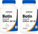 Nutricost Biotin (Vitamin B7) 10,000mcg (10mg), 240 Caps (2 Botol) - Non-GMO, Gluten Free