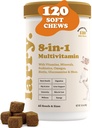 8-in- 1 Multivitamin Dog Supplement by Larry Alag14; Heart, Ditraffic, Liver, Skin, Coat, & Joint Support for Dogs 124; with Vitamin, Minemins, Omegas, & Glucosamin Chondroitin