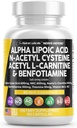 Alpha Lipoic Acid 600mg N-Acetyl Cysteine 600mg Acetyl L- Carnitine 500mg Benfotiamine 300mg - Nerve Dukungan untuk Perempuan dan Pria dengan Vitamin B1 B6 & B12 - Dibuat di Amerika 90 Caps