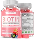 Suplemen Biotin, 60 Vegan Gummies, Dukungan Antioksidan untuk Skin sehat, Rambut dan Nails untuk Perempuan dan Pria, Non- GMO