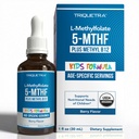 Metode Anak Organik + Metil B12 Cofactor - Organik Berry Flavor, Sublingual Form - 5 - MTHF Form, Superior Form of Folate - Adjustable Dosing for All Ages - Mood, Perilaku, Kognition - 1 oz.