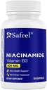 Safrel Niacinamde 500mg (Vitamin B3) - 120 Capsules - Skin Health & Blimish Dukung - Non-GMO, Gluten- Free - Flush-Free Formula - for Men and Women 's Health