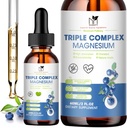 Magnesium Glycinate Liquid Drops Complex Suplement with Tadrate, Malate for Ctle, Kram Kaki, Energi 124; Sugar- Free dan Natural Vegan Magnesium, Blueberry Flavor