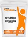 BulkSuplements.com Potasium Gluconate Powder - untuk Dukungan Hidration, Mineral Suplemen, Potasium 999mg - Gluten Bebas, 600mg per Serving, 250g (8.8 oz) (Paket 1)