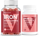 Vegan Iron Gummies + Iron Bisglycinate 30MG 124; Vegan Iron Supplement for Blood Healthy & Daily Energy for Dewasa & Kid - 90 Cacah + 60