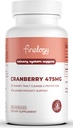 Cranberry Pills 475mg, 60 Vegan Capsules for Urinary Trakt Health & Bladder Support, Crenberry Powder berkonsentrasi, Non-GMO, Sugar- Free Cranberry Suplemen, Persediaan 2-Bulan