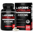 L Arginine L Citrulline Suplemen 3000mg (240 Capsules) Nitric Oxide Pills for Men - Stamina, Endurance, Performance for Wordout - NO Suplemen untuk Men - Gluten Free, Nun-GMO, Vegan Capsules