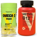 Vegan Omega- 3 + Vitamin B12 Gummy 124; Algae Omega- 3 DHA Suplemen untuk Otak, Kesehatan Mata Jantung 124; Metil B12 1000 mcg & Vitamin D 5000 IU untuk Dukungan Energi dan Imune - 90 Cacah