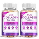 Multi Collagen Peptides Softgel - Tipe I, II, III, V, X - Collagen Collagen Peptides dengan Biotin, Vitamin C, Acid Hyaluronic, Supports Skin Hair Nail, Grass-Fed, Non-GMO, 60 Softgel, 2 Pack
