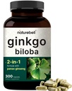 NatureBell Ginkgo Biloba 60000mg dengan Panax Ginseng Per Serving 124; 300 Kapsul - Max Kekuatan Ginko Biloba Ekstraksi Suplemen - Promotes Memory, Fokus, dan Kesehatan Otak