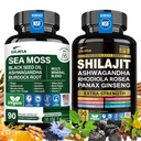 Shilajit 9000mg, Sea Moss 17500mg, Ginger & Black Seed Oil 4000mg, Ashwagandha 5000mg, Rhodiola Rosea, 100mg Panax Ginseng, All in 1 Supplemen - Sea Moss & Shilajit Vitalitas Bundle