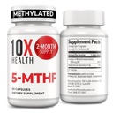 10X Kesehatan 5- MTHF Methylfolat - Methylated Finolate & Magnesium for Brain, Heart Health, DNA & Neurrotransmitter Synthesis - Bioavailable Methyl Folate Supplemen - Methylfolat 60 Kapsul