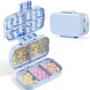 MeaCOLIA Triple Folding Pill Organizer, 9 Kompartemen Kasus Pill dengan Kapasitas Besar, Kontainer Pil Harian untuk Vitamin, Minyak Cod Liver, Suplemen (Biru)