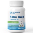 Puregen Labs Folic Acid 1000 mcg Tablet 126; Vitamin B9 124; None-GMO 124; Gluten Free 124; Made in USA 124; Nilai Ukuran 1000 Tablet