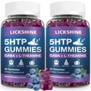 2 Pack 300MG 5- HTP GABA Sleep Suplement Gummies dengan 200mg L-Theanine Suplemen untuk Otak, Stabilizer Mood dan Dukungan Tidur, Melantin- Free, Omega 3-6- 9 untuk Natural Zzzs, Blueberry Flavor
