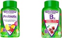 Vitamin Probiotic Gummy Suplemen, Raspberry, Peach and Mango Flavors & Ekstra Kekuatan Vitamin B12 Gummy Vitamin