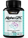 Tambahan GPC Choline Alpha 600mg, 99% + Sangat Purified, Sangat Biovailable Source of Choline, 180 Veggie Capsules, Cognitive Enhancer Nootropic, Support Memory & Brain Fungsi, Boosts Focus & Mood