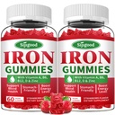 2 Pack Iron Gummies for Women & Men - Vegan Iron Sugarma & Iron Deficiency, with Vitamin B12, Vitamin C, Zinc, Flolate - Energy Boost, Sugar- Free, Strawberry Flavor, 120 Count