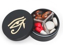 Kompartemen Kasus Pil Kecil 3, Metal Round Portable Pill Box, Travel Pill Organizer, Pocket Purse Medicine Vitamin Hoder EDC Container (Hitam dengan Mata)