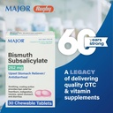 MAJOR Bismuth Subsalicylate 262mg Chewables - Offers Heartburn, Inditraffic, Nausea, Diare, dan Upset Stomach Relief - Antidiarrheal - 30 Chwable Tablet