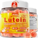 2 Pack Lutein dan Hobxanthin Pasokan Gummies (25mg) Vitamin A, C, Bilberry, Astaxanthin - Koconut Oil untuk Absorpsi Lebih Baik - untuk Dewasa & Teens Vision, Mata, Otak, Skin - Vegan, Gula Bebas