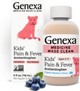 Genexa Kids 'Acetaminopenhen Pain & Fever Oral Suspension Medicine - 4oz - For Children 2 - 11 Years Old, Temporly relieves pain and fever gejalanya, 160 mg per 5 mL- Organic Blueberry Flavor