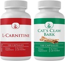 PURE ORIGINAL INGREDIENTS L- Carnitine and Cat 's Claw Bundle, 100 Capsules Setiap, Selalu Murni, Tidak Addonist atau Penjual