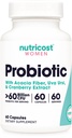 Probiotik Nutricost untuk Perempuan 60 Milyar CFU, 60 Capsules, Kompleks dengan Acacia Fiber, Uva Ursi, & Cranberry Extract - Non-GMO & Gluten Bebas