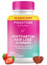 Postpartum Pink Stork Rambut Loss Gummies 124; Biotin, Pantothenic Acid, Vitamin E, B6, B12 124; Penundaan Rambut + Pengembangan Dukungan 124; Breathaning -Friendly 124; Postpartum Essentials = 124; 60 Gummies