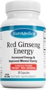 EuroMedica Red Ginseng Energy - Suplemen untuk Mendukung Energi Kesehatan & Fokus - Suplemen Herbal dengan Pajang Root Red Ginseng - Tablet Vegan untuk Membantu Endurance Sehat - 30 Kapsul