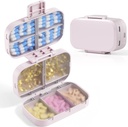 MeaCOLIA Triple- Folding Pill Organizer, 9 Kompartemen Kasus Pill dengan Kapasitas Besar, Kotak Pil Harian Kontainer Kecil untuk Vitamin, Minyak Cod Liver, Suplemen (Beige)