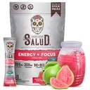 Salud 2-in- 1 Powder Energi + Focus, Guava, Organik Caffeine, B6 + B12, Teanine, Peserta Energi Bersih, Guayaba Agua Fresca Mix, Non- GMO, Gluten Bebas, Vegan, 1g Sugar, (15 Pelayan)