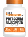 BulkSuplements.com Potasium Gluconate Kapsul - Potasium Gluconate Suplemen, Potassium 999mg, Tambahan Potasium - Gluten Bebas, 1 Kapsul per Serving, 365 Kapsul (Paket 1)