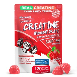 Cretine Monohydrate Gummies Complex for Men & Women, 5 Gram per Serving Electrolite Creatine Gummy untuk Kekuatan Otot, Pembangun Otot, Boost Energi, Perbaikan Pre- Kerja Keluar-120 Strawberry Gummies