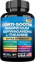 Corti- Soothe Cortisol Suplemen, Magnesium Glycinate 200mg L-Theanine 150mg Ashwagandha 150mg Phoshatithyserine Manajer Kortisol Lions Ginkgo Biloba Basopa Monnieri Valerian Root (60 Caps)