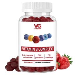 VITA GLOBE B Complex Gummy Vitamin - Strawberry Flavor dengan Vitamin C, Niacin, B6, B12 & Biotin; Suplemen Harian untuk Energi, Metabolisme & Kognitive Dukungan 124; 60 Mimes (Paket 1)
