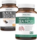 Black Seed Oil & Irish Sea Moss (1- Bulan Suply) - Wellness Duo Bundle of Black Seed Oil (60 Kapsul) Cold- Menekan Nigella Sativa & Irlandia Moss Laut (60 Capsules) dengan Bioperin dan Bladderwrack